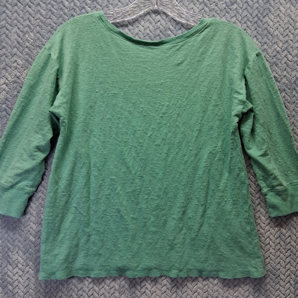 Eileen Fisher Green 100% Linen Knit Scoop Neck 3/4 Sleeve Pocket Top XS - Picture 7 of 8